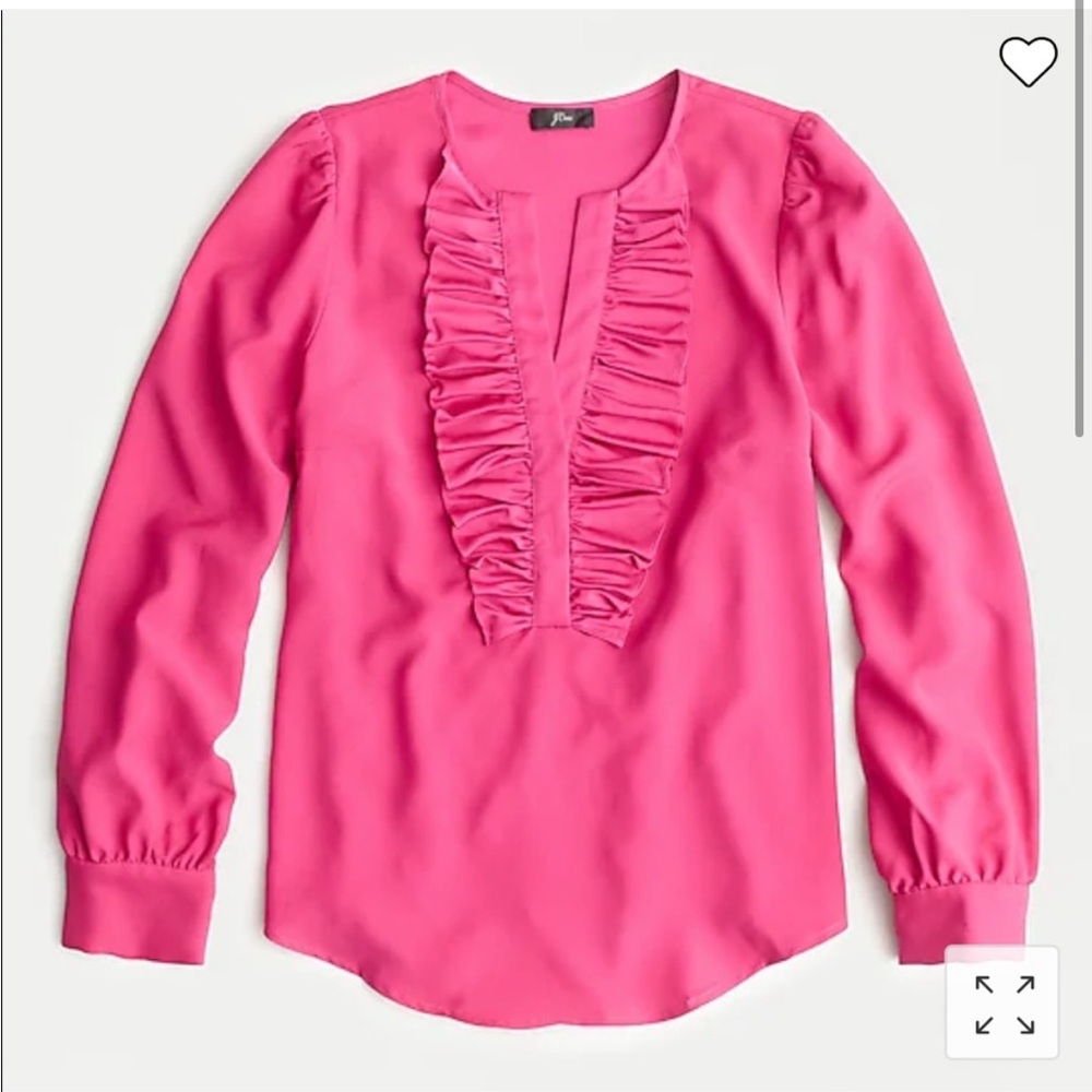 J. Crew Long-sleeve ruffle-front top in satin crepe in Bright Berry sz XS